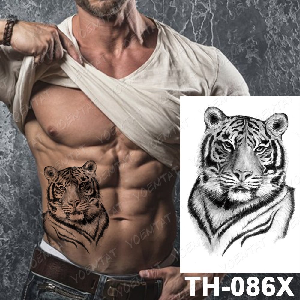 Compass Lion Temporary Tattoo Sticker For Men Women Children flowers Tiger Wolf Demon Waterproof Fake Henna Skull Animal Body Ar