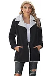 Women's Winter Black Lapel Collar Button Fleece Jacket
