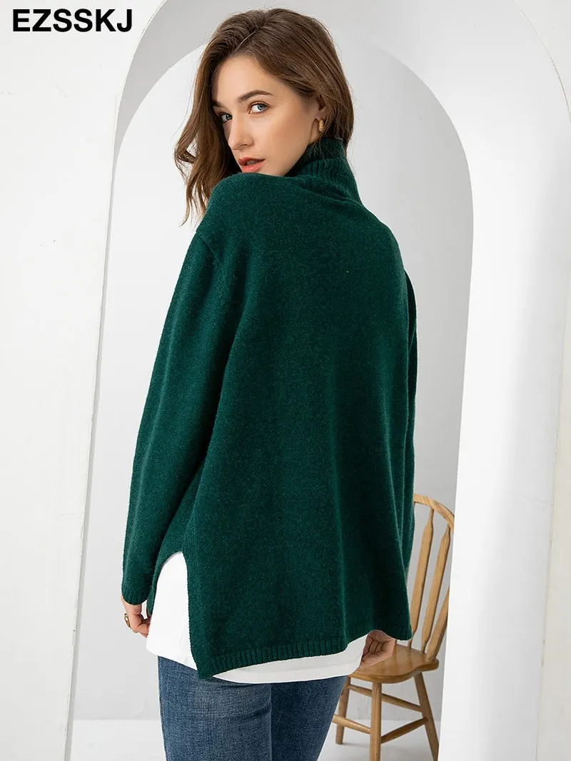 Autumn Winter basic oversize thick Sweater pullovers Women 2021 loose cashmere  turtleneck Sweater Pullover female Long Sleeve