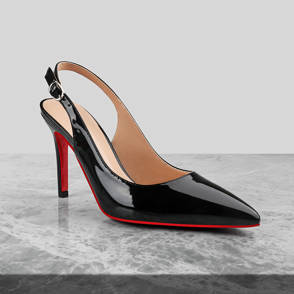 90mm Women's Pointed Toe Slingback High Heels Red Bottom Pumps Comfortable Dress Shoes Sandals