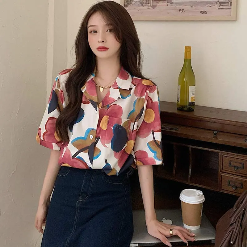 Vintage Floral Print Pocket Loose T-Shirt