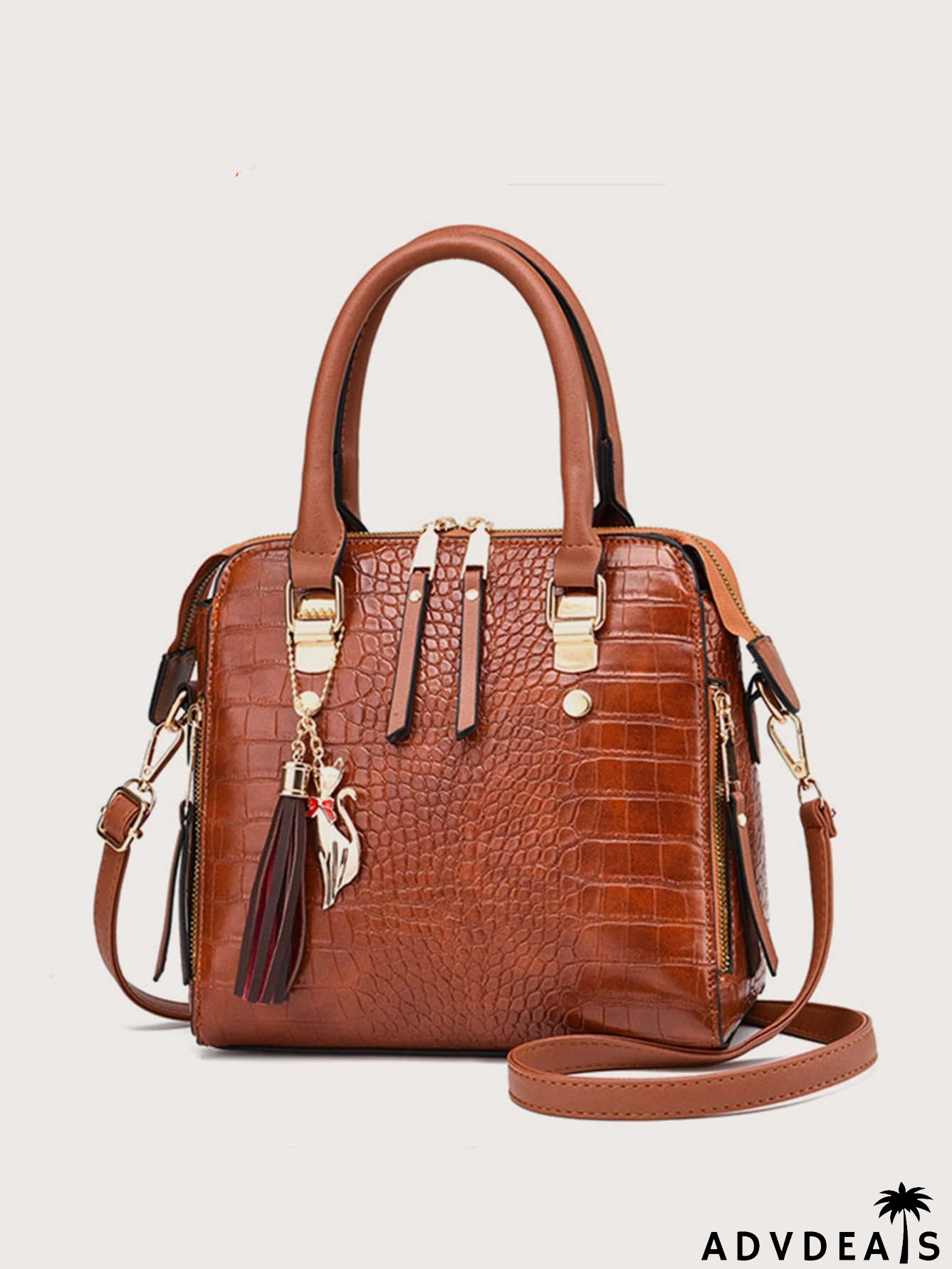 Crocodile Embossed Cat & Tassel Decor Square Bag