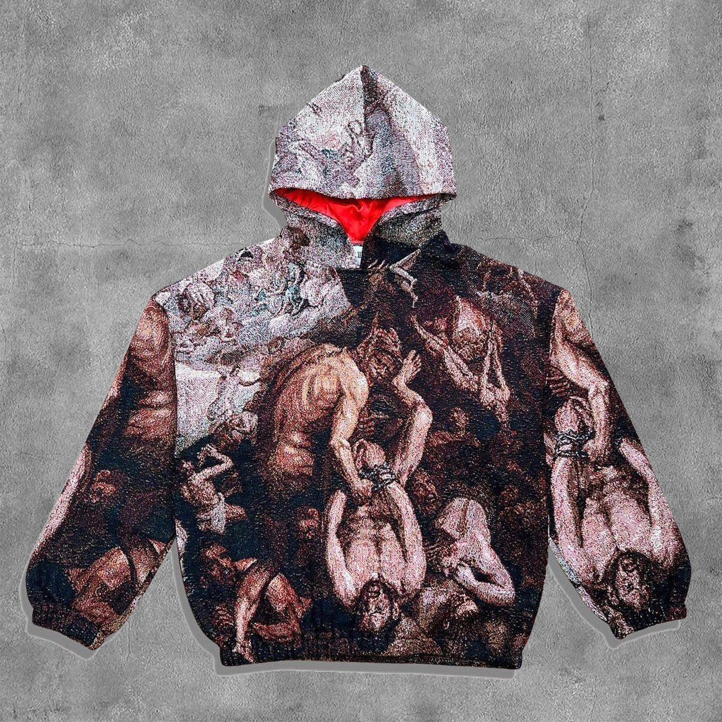 Retro Day of Judgement Graphic Print Casual Street Tapestry Knit Hooded Sweater