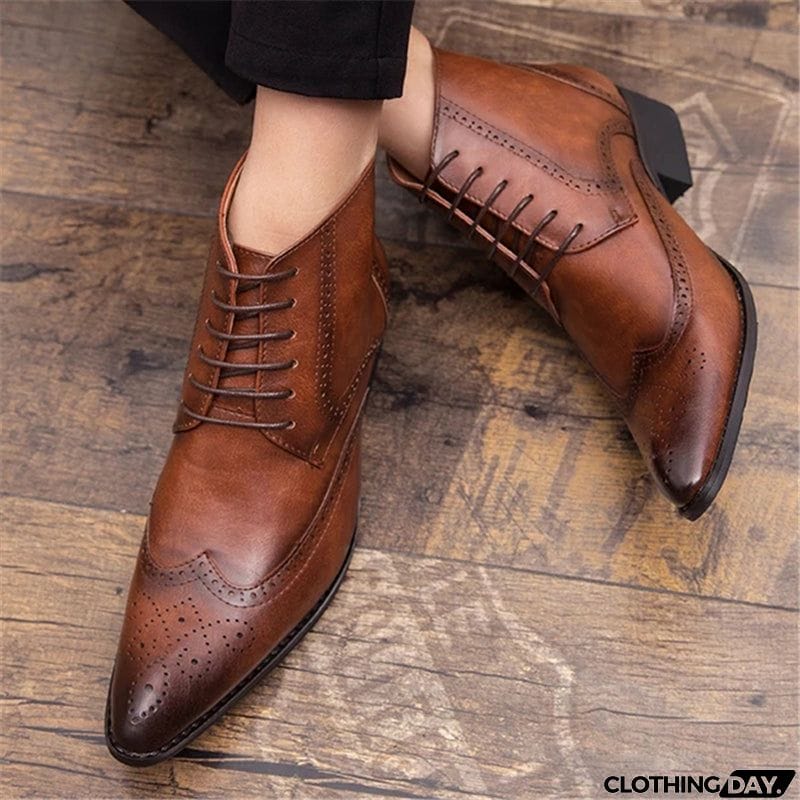 Men's Split Leather Pointed Toe Ankle Boots