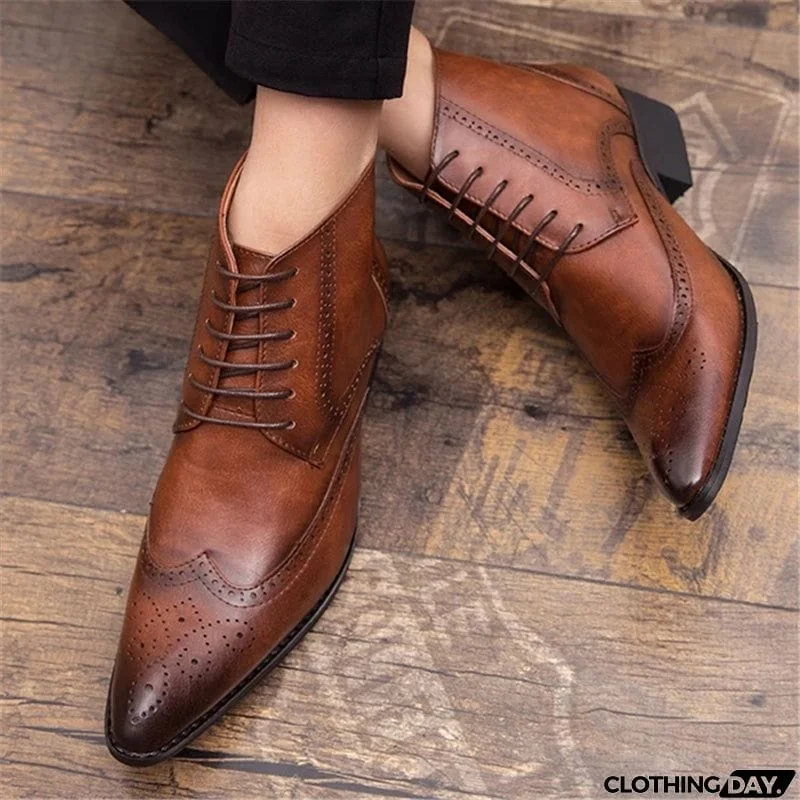 Men's Split Leather Pointed Toe Ankle Boots