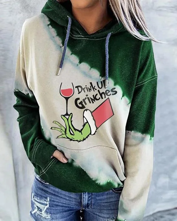 Christmas Women's Drink Up Grinches Tie-Dye Hoodie