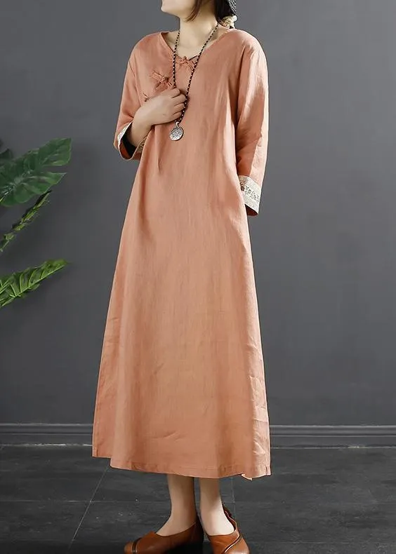 Vivid Chinese Button Spring Quilting Orange Dresses