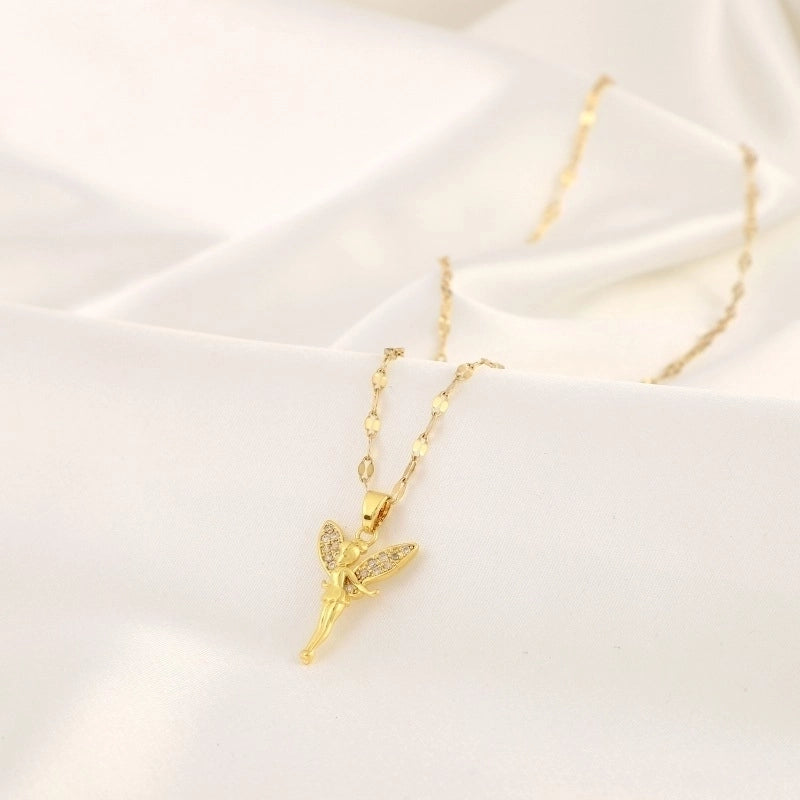 Titanium Steel Copper IG Style Minimalist Plating Inlay Angel Zircon Pendant Necklace