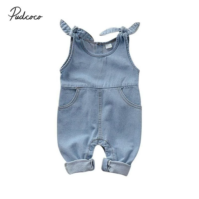 2020 Baby Summer Clothing Newborn Infant Baby Boy Baby Girl Clothes Denim Romper Jumpsuit Outfit Set Sleeveless Solid Overall