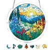 (18.5cm)DIY Acrylic Jigsaw Puzzle Window Hanging with Hanging Chain DIY Stained Glass Decoration Round Window Puzzle Decor for DIY Craft Project (Sunrise Landscape)