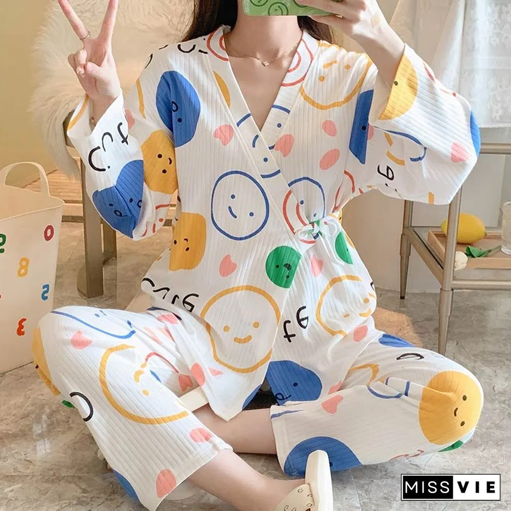 Small Flower Letter Cotton Pajamas Set