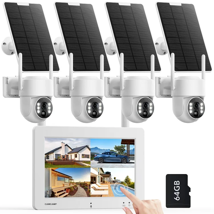 Campark SC44 4MP Wireless Solar Security Camera System with 7'' Portable Touchscreen Monitor, Motion Tracking and Color Night Vision