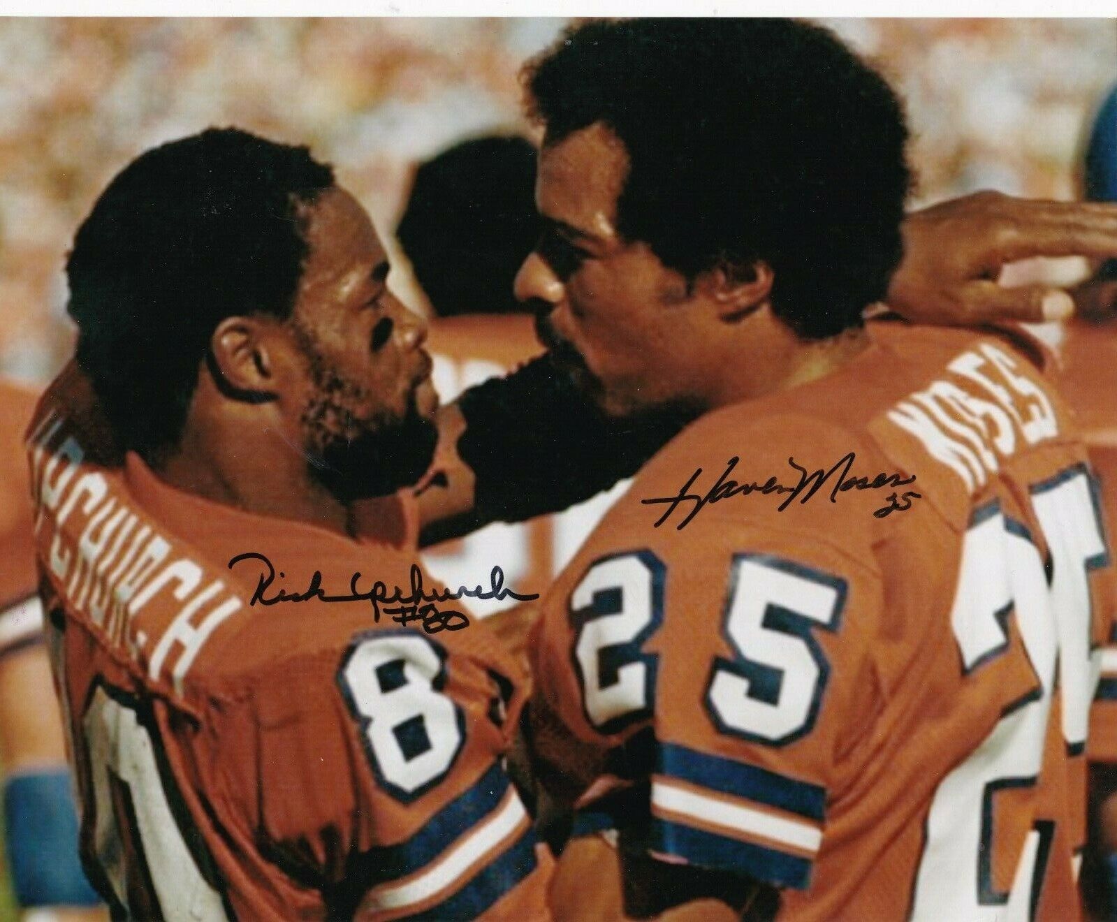 RICK UPCHURCH / HAVEN MOSES DENVER BRONCOS ACTION SIGNED 8X10