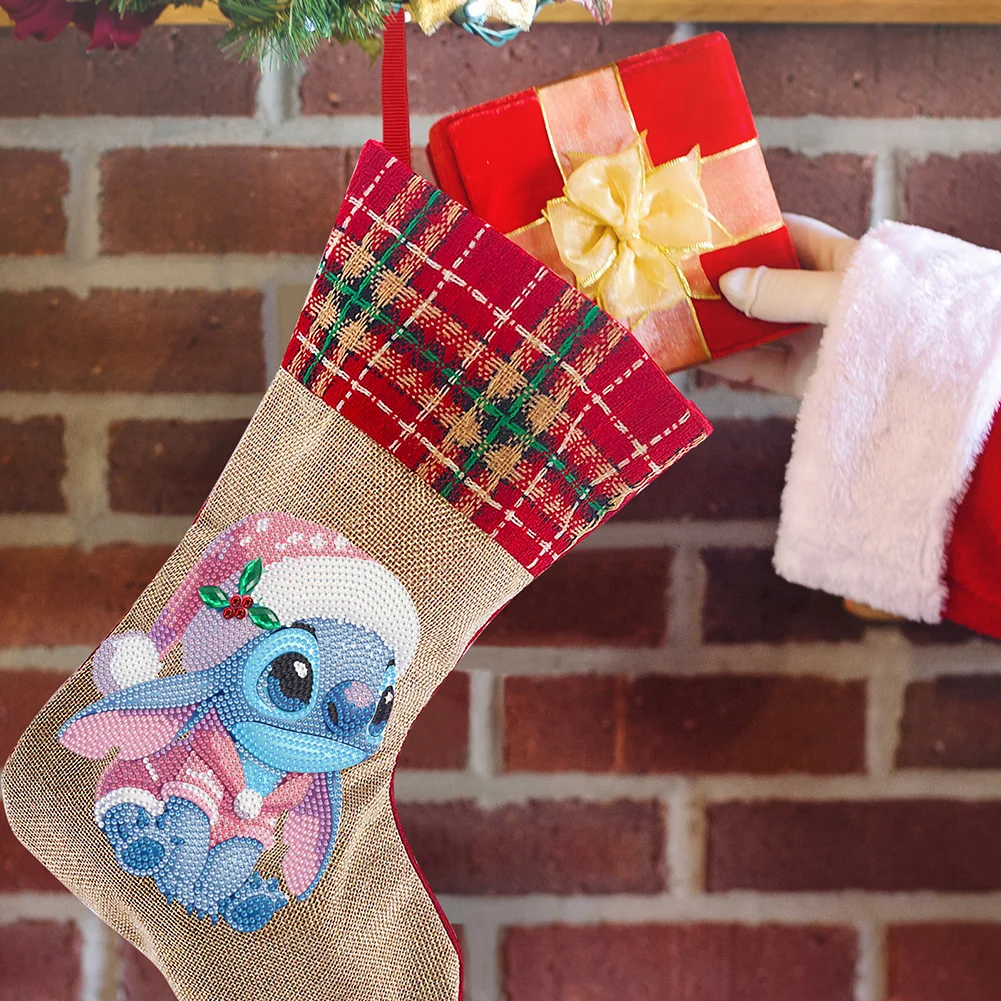 New DIY Linen Diamond Painting Christmas Socks 5D Rhinestone Xmas Socks for Kid Gift(20*35cm)