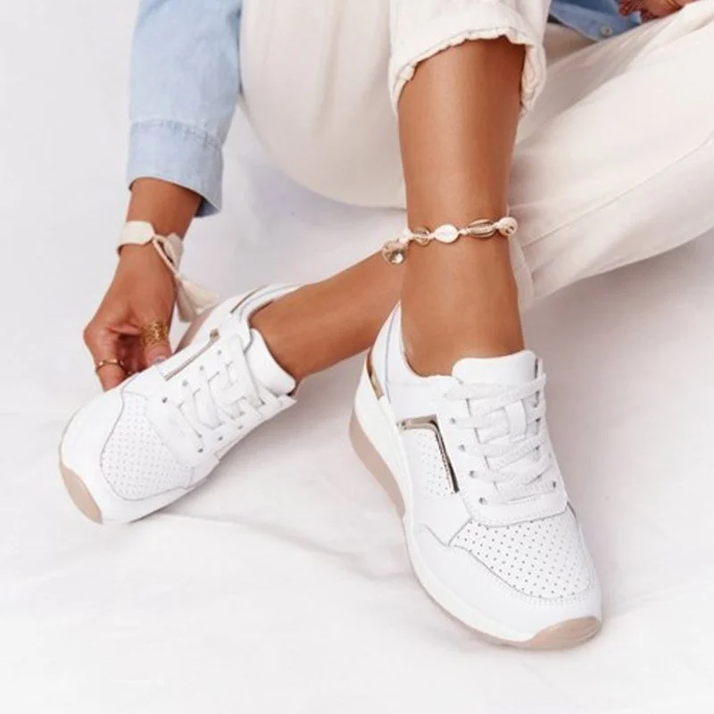 2021 Women Sneakers Lace-Up Wedge Sports Shoes Women's Vulcanized Shoes Casual Platform Ladies Sneakers Comfy Females Flat