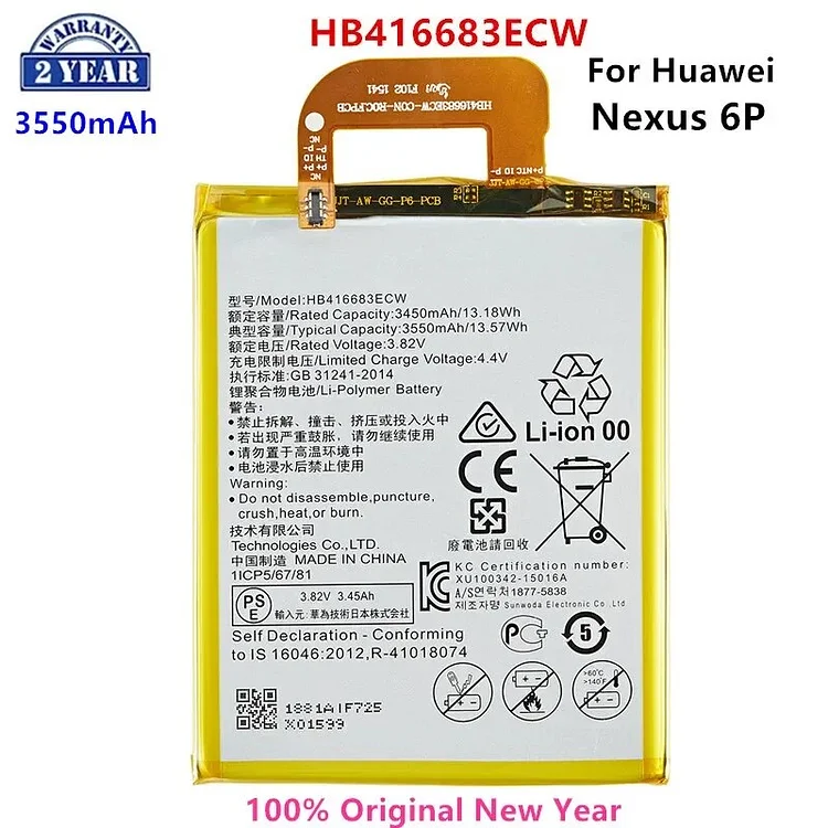 100% Orginal  HB416683ECW 3550mAh Battery For HUAWEI Nexus 6P Nexus6P H1511 H1512 Mobile Phone Batteries