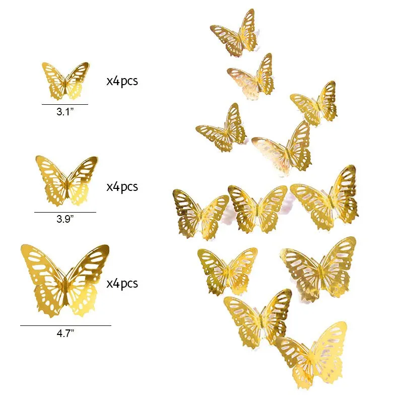 12Pcs 3D Hollow Butterfly Wall Sticker DIY Home Decoration Wall Art Decal Wedding Party Butterfly Kids Room Decors Christmas