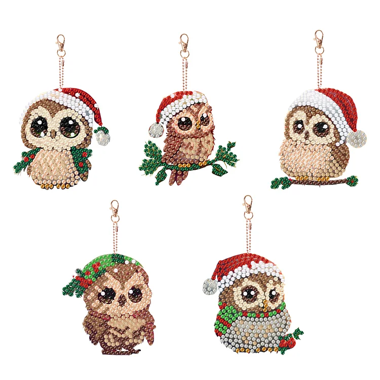【Key-chain】5PCS Diamond DIY Gem Keychain Owl Shaped Double Sided Diamond Full Drill Keyring gbfke