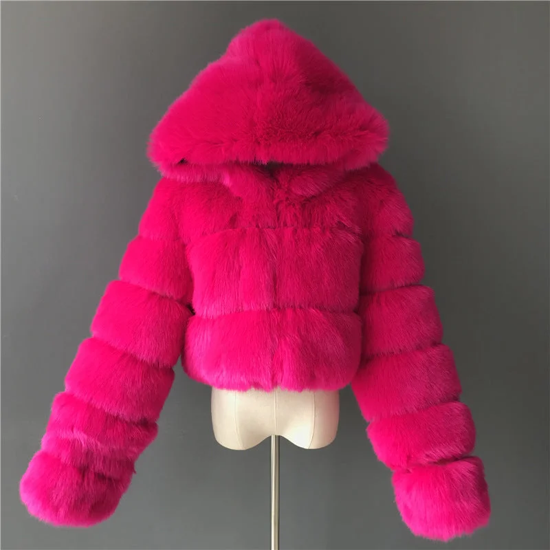 Uveng Fur Imitation Fox Stitching Hooded Long Coats