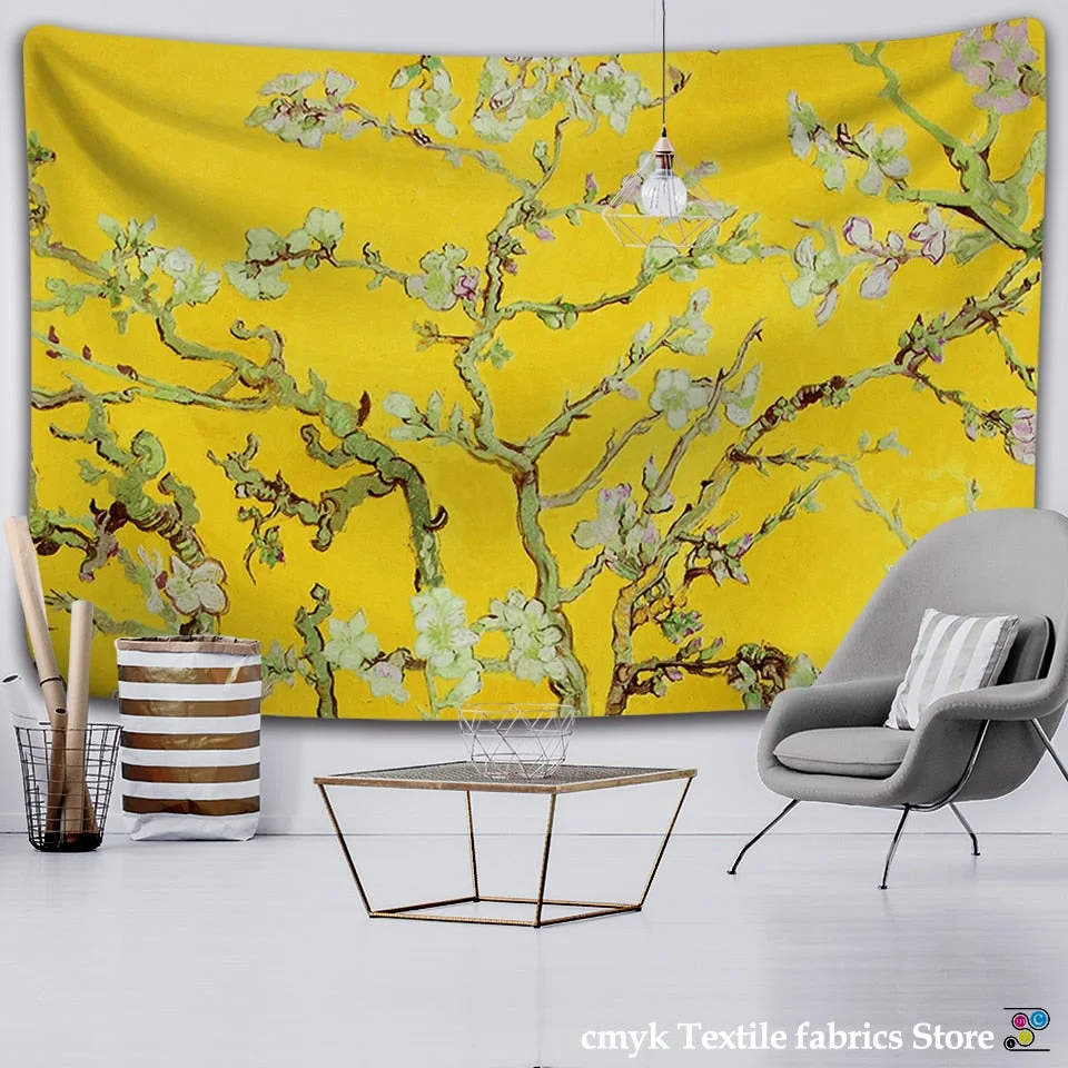 Van Gogh Oil Painting Almond Blossoms Tapestry Headboard Wall Art Bedspread Dorm Tapestry Home Decor