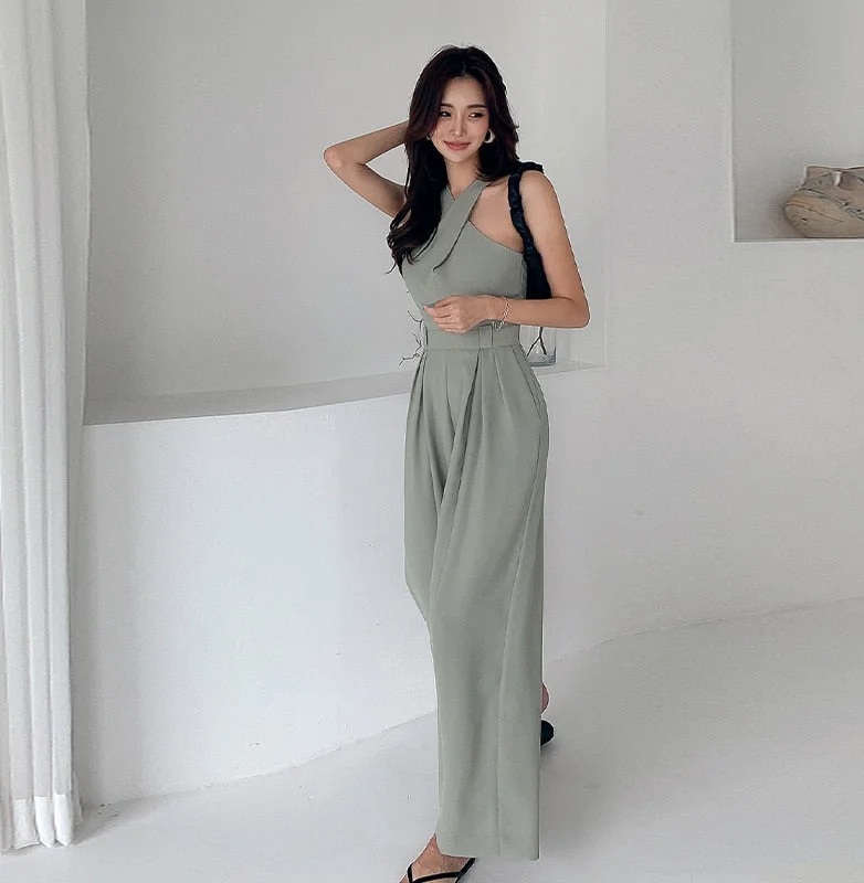 Summer New Women Jumpsuits Sexy Backless Rompers Female Solid Wide Leg Office Lady Playsuits