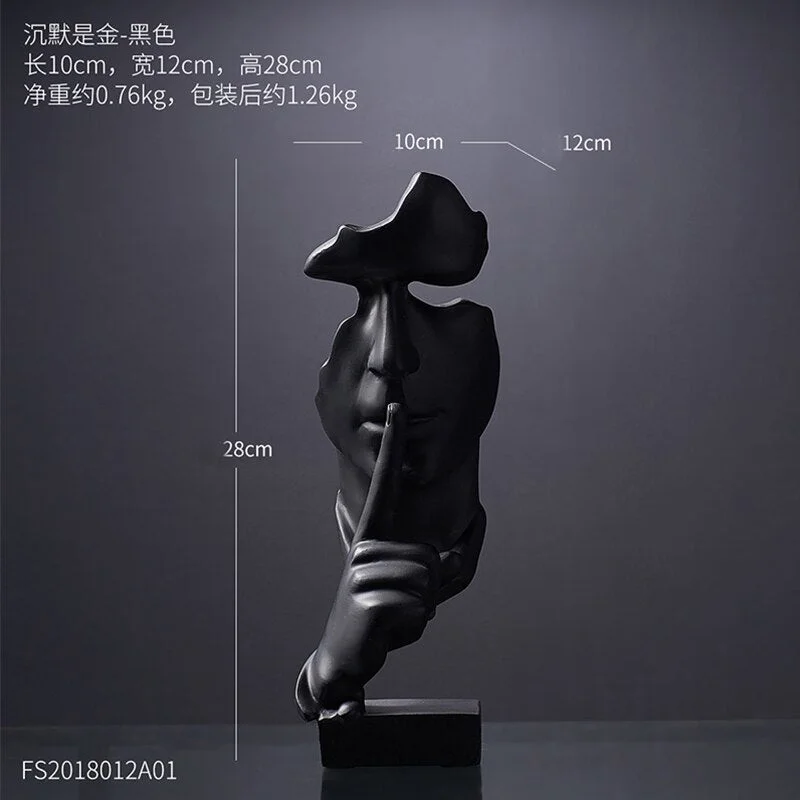 European Resin Face Model Home Decoration Silence Is Gold Art Statue Wine Cabinet Ornament Abstract Sculpture Desk Decoration