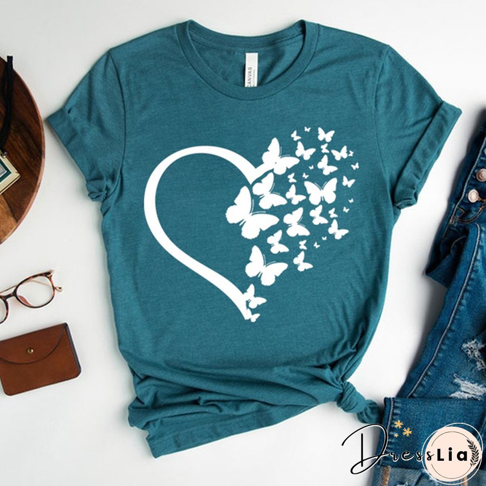 New Butterfly Print T Shirt Women Men Short Sleeve Tops Tees Summer Fashion Loose Casual T-Shirt