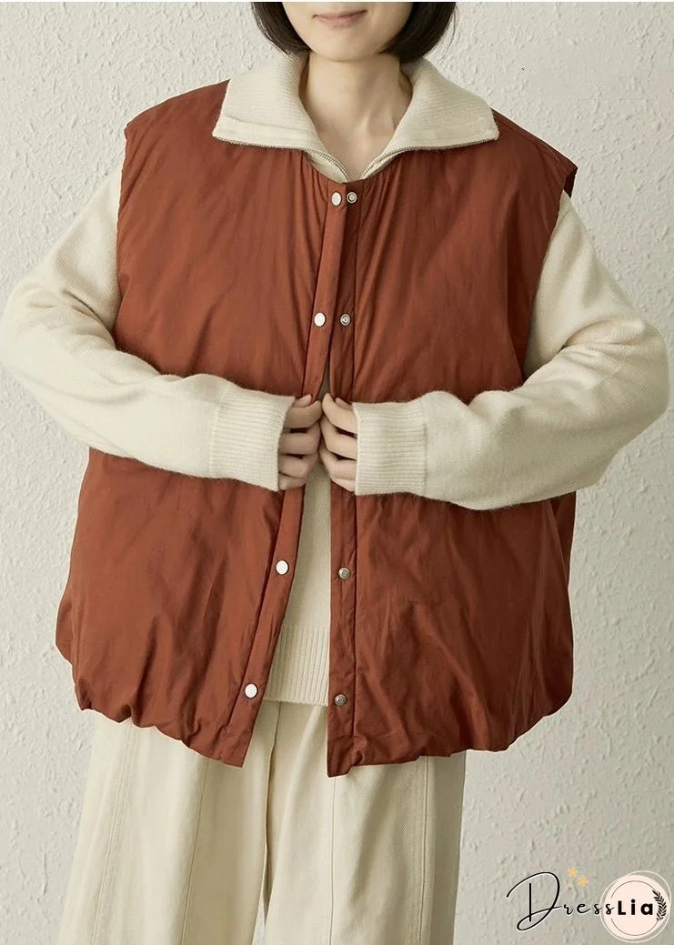 Vintage Brick Red Oversized Pockets Fine Cotton Filled Puffers Vests Winter