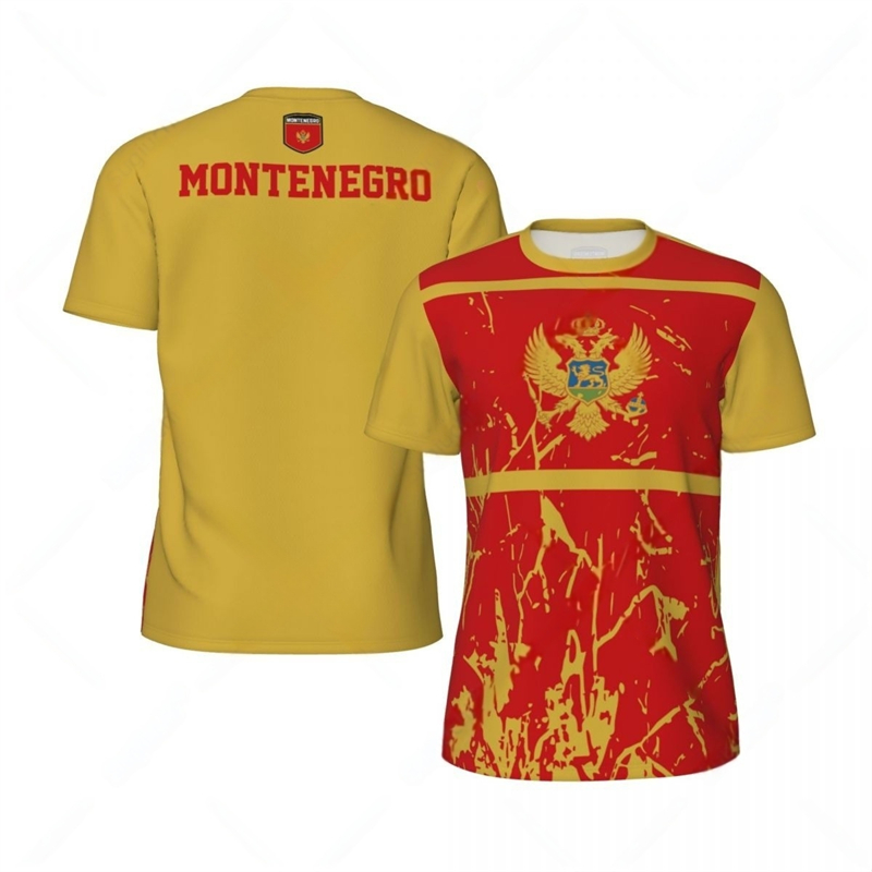 Fashion Montenegro Flag Graphic Football T Shirts Summer Trend 3D National Emblem Printed T-shirts Loose Breathable Sports Tees