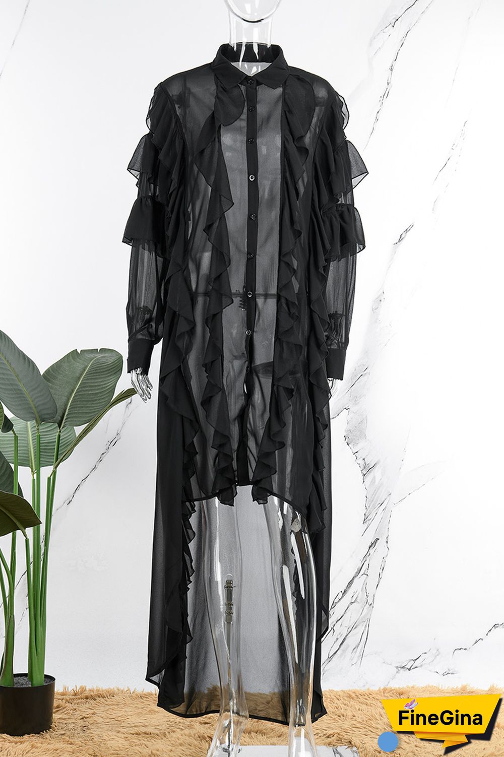 Black Casual Solid Patchwork Asymmetrical Turndown Collar Shirt Dress Dresses