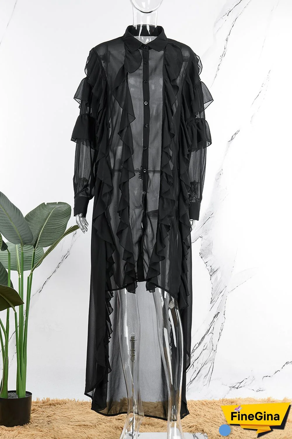 Black Casual Solid Patchwork Asymmetrical Turndown Collar Shirt Dress Dresses