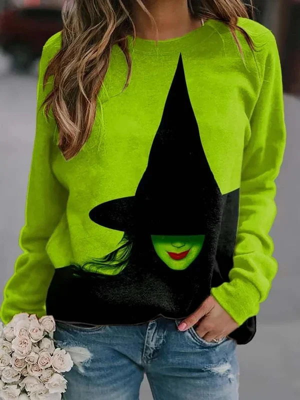 Plus Size Women's Witch Print Long Sleeve Sweatshirt VangoghDress
