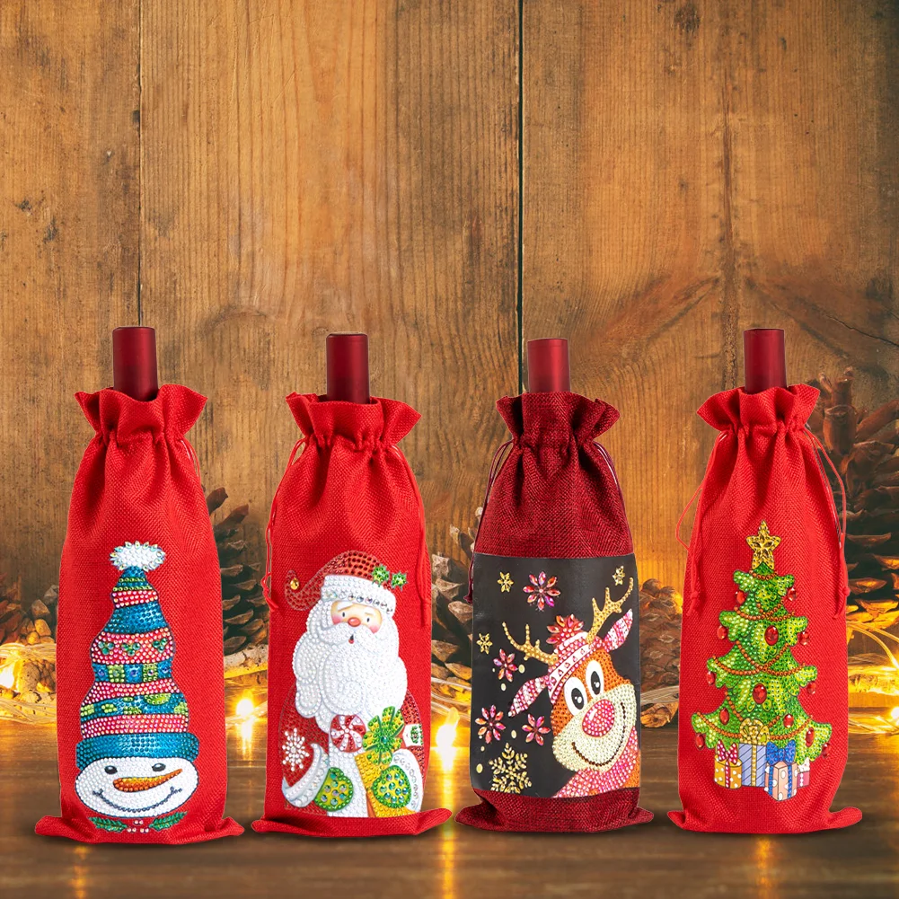 Christmas Special Shape Diamond Painting Wine Bottle Cover Set for Table Decor