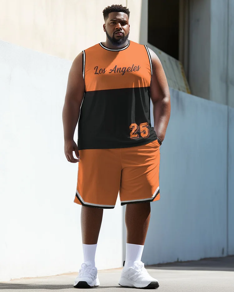 Men's Large Size Los Angeles 25 Color Block Street Basketball Vest Sports Two-piece Set