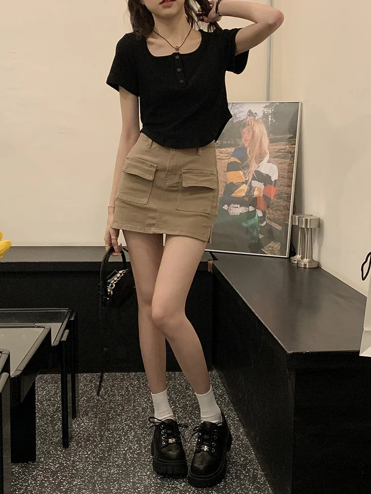 Brownm Brownm T-Shirt Female 2024 Summer New Korean Version Casual Show Thin Inside The Students Slim High Waist Student Jacket Tide