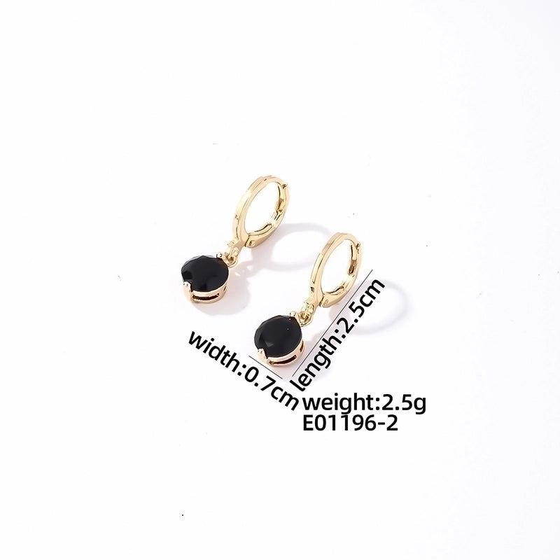 1 Pair Casual Sweet Minimalist Round Water Droplets Plating Inlay 304 Stainless Steel Copper Zircon Gold Plated Drop Earrings
