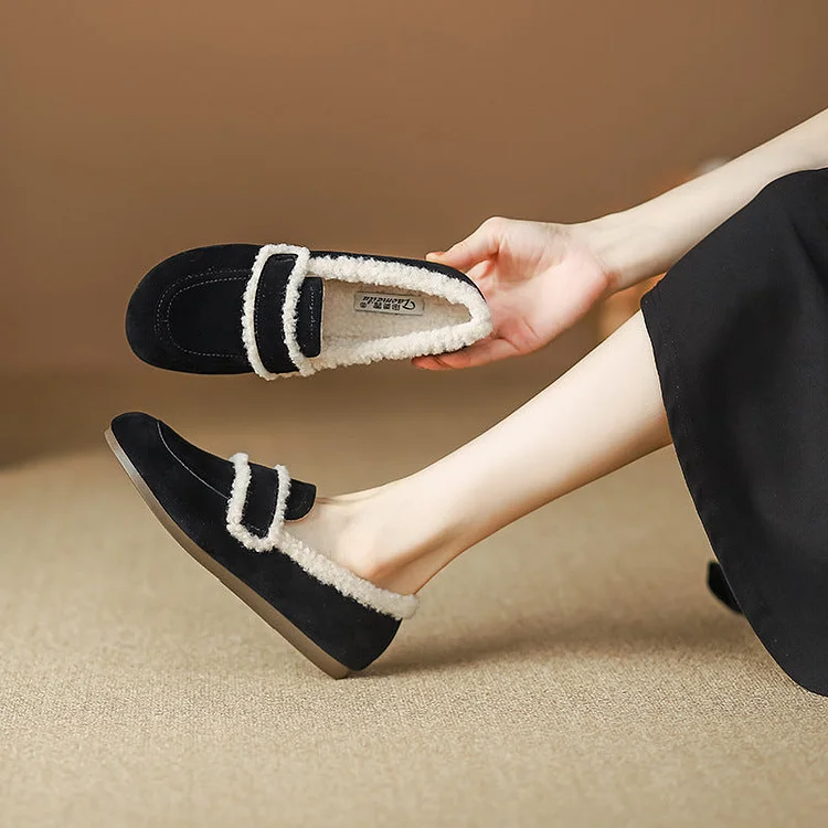 Retro autumn and winter, one foot pedaling on bean shoes for women, flat bottomed, oversized plush, warm cotton shoes for women shopify Stunahome.com