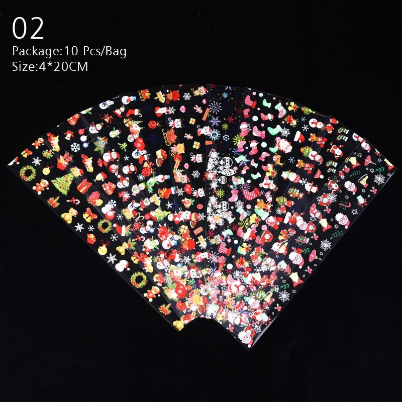 10Pcs/Set Colorful Nail Foil Stickers Mirror iridescent Effect Stickers Nail Art Transfer Foils Manicures Slider Decorations