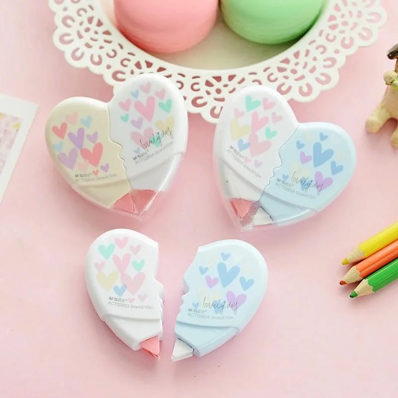 2 Piece Lytwtw's Cute Love Heart Correction Tape Aterial Escolar Kawaii Stationery Office School Supplies Papelaria 10M Length