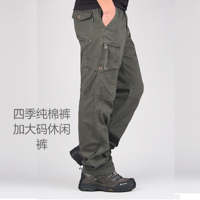 Thoval Men Multi-pocket Cargo Pants Straight Leg Pants Loose Casual Work Hiking Pants Outdoor Apparel