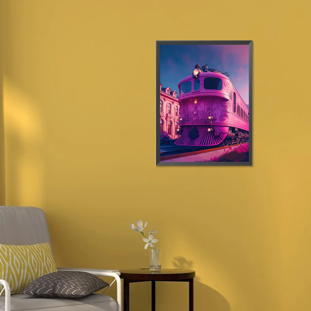 Full Round Diamond Painting 30*40cm - Pink Ocean Train