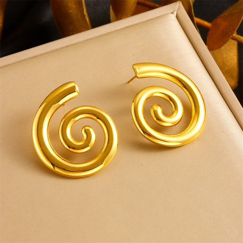 Simple And Cool Style Thread Rotating Circular Geometric Leaf Flower Stainless Steel Personality Smooth Earrings