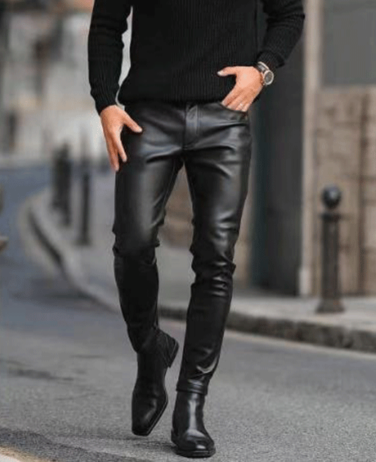 Casual Plain PU Leather Slim Fit Pocket Pencil Pants