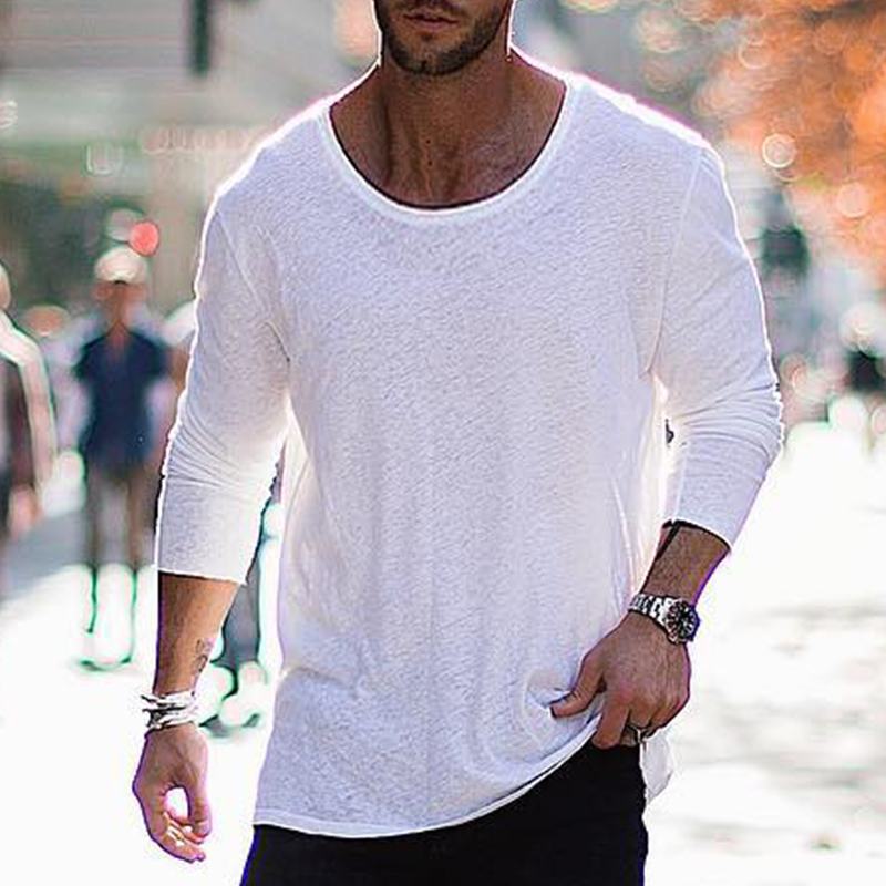 Men's Breathable Plain Basic Long Sleeve Top-inspireuse