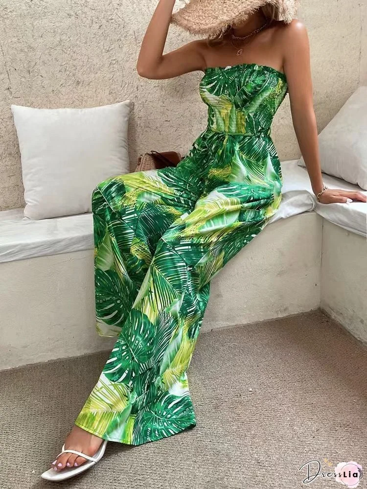 Floral Print Ruffle Bottom Jumpsuit