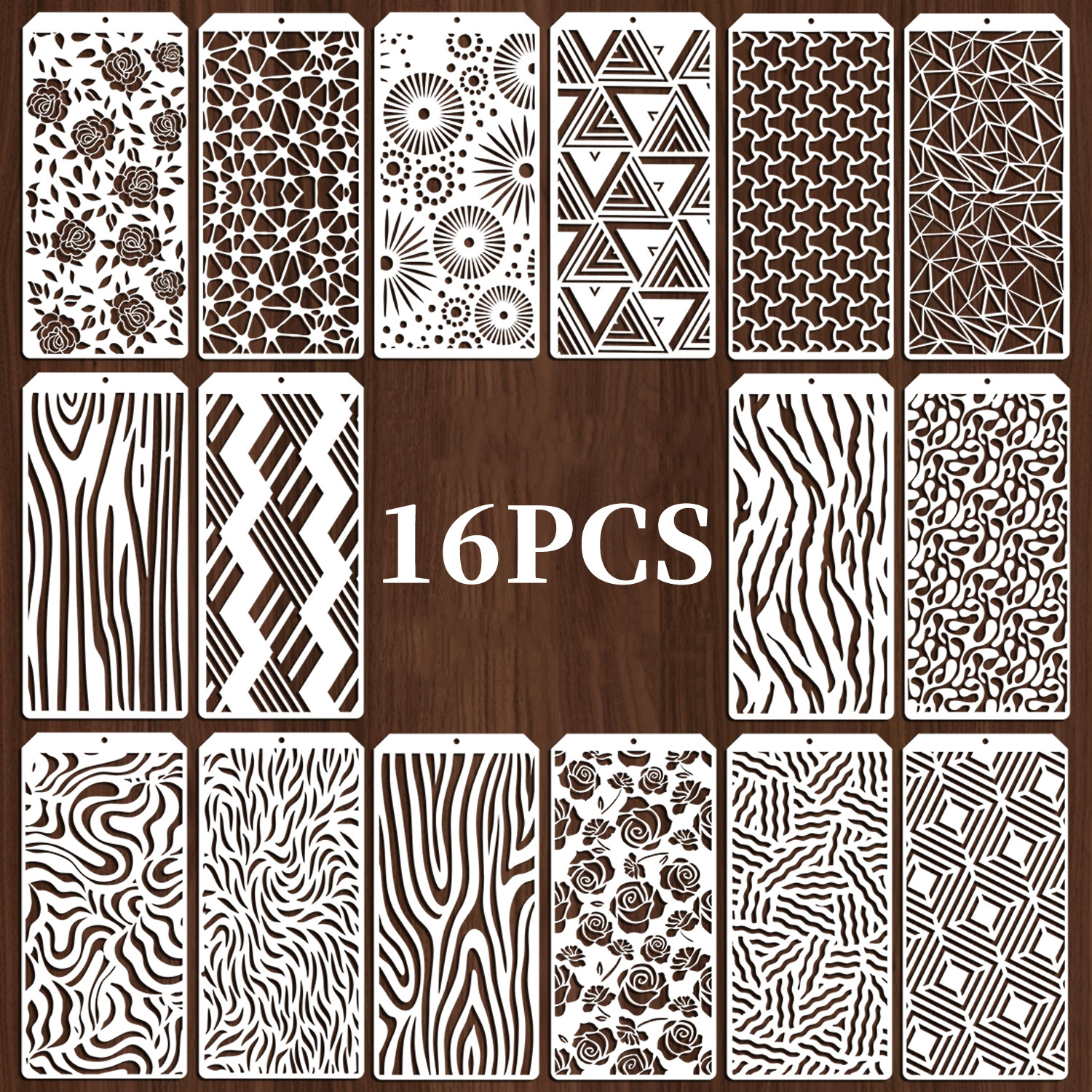 Journalsay 16pcs/set Geometric Texture Themed Flower Grass Hollow Template 