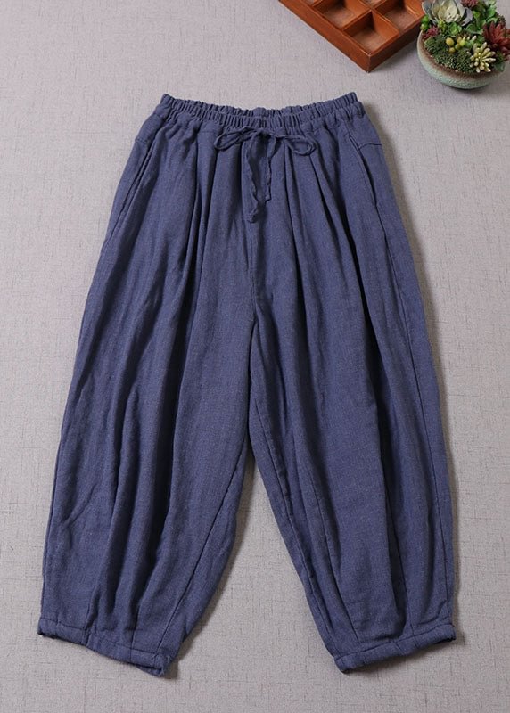 Bohemian Blue Cinched Pockets Cotton harem pants Spring CK368- Fabulory