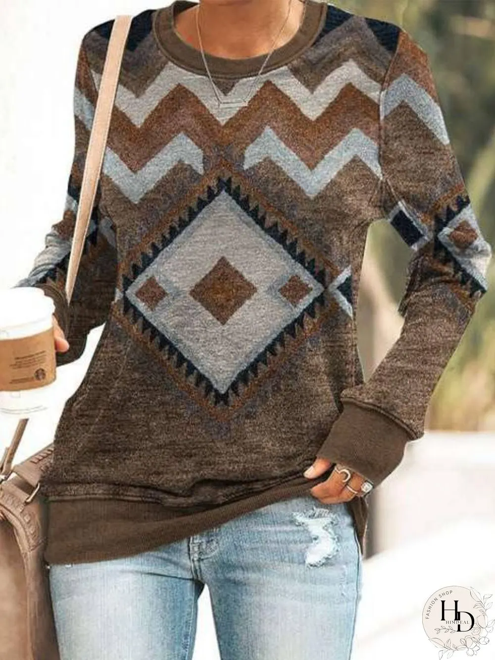 Casual Long Sleeve Crew Neck Printed Sweatshirts