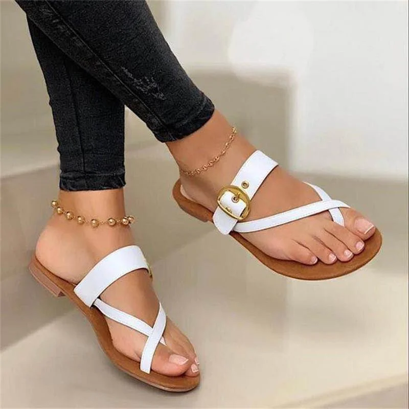 Yyvonne Cool Slippers Women's 2025 Spring Round Head Casual Clip Metal Belt Buckle Flat Bottom Slippers
