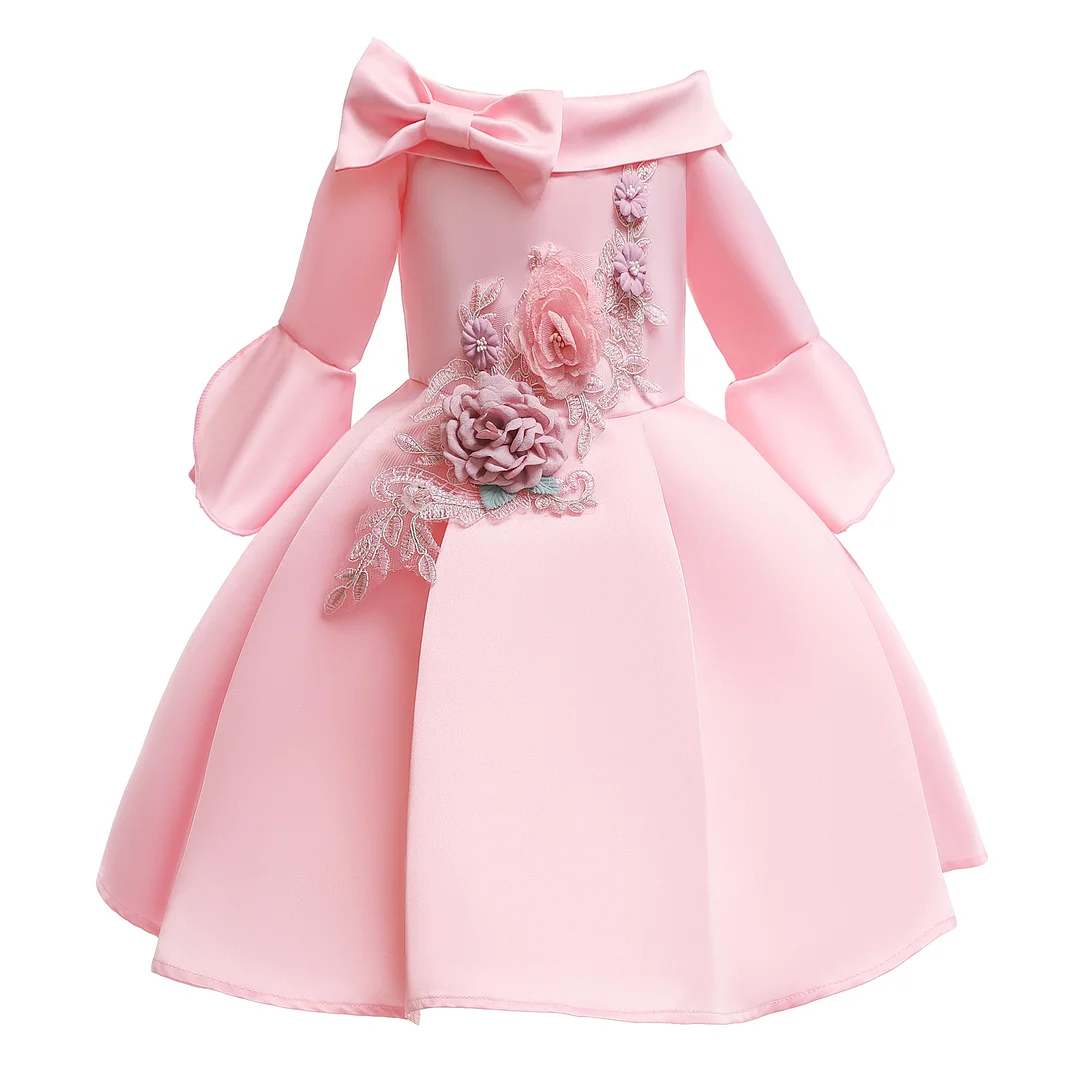 Princess Dress for Girls: Off-shoulder Mid-sleeve Embroidered Party Gown, Perfect for Performances